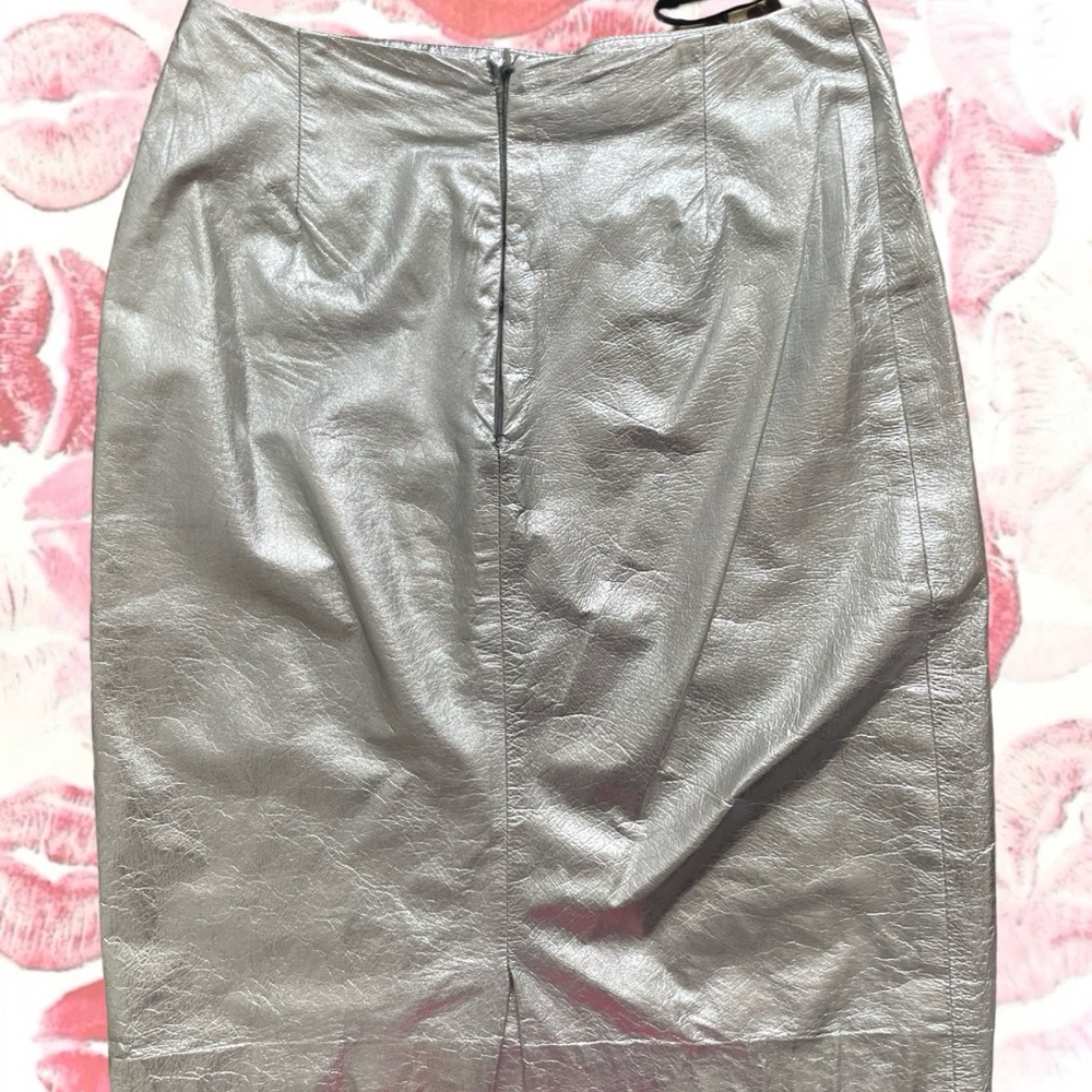 BOB MACKIE 80s Glam High Waist Silver Leather Skirt - Picture 4 of 5